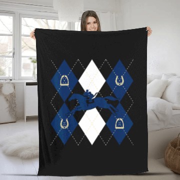 Discover Disney Mickey Mouse Horse Racing Silhouette Argyle Pattern Fleece Blankets