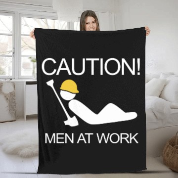 Discover Caution Men At Work Fleece Blankets