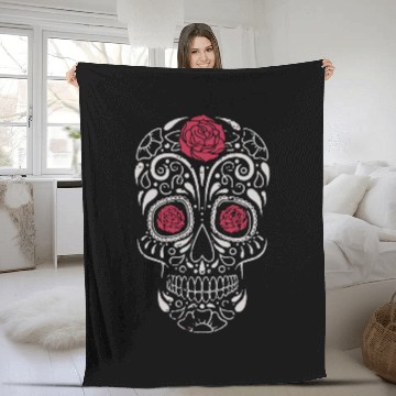 Discover Rose Sugar Skull Fleece Blankets