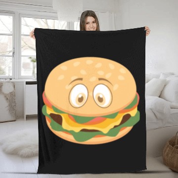 Discover Burger Face Fleece Blankets