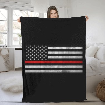 Discover Black American flag with red stripe- thin line us Fleece Blankets