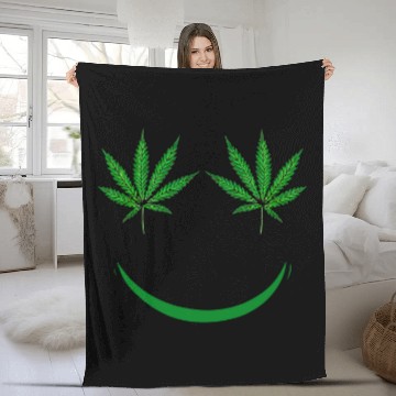 Discover Pot Leaf Smiley Face Weed Fleece Blankets