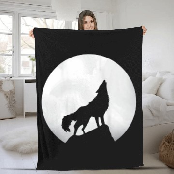 Discover Wolf Howling Moon Light Lone Wolf Fleece Blankets
