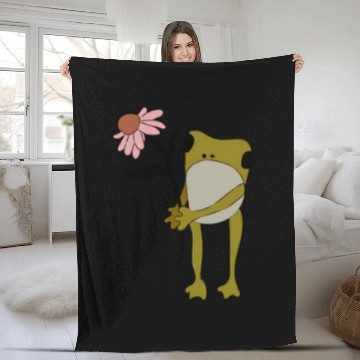 Discover Flower Frog Embroidered Crewneck Fleece Blankets