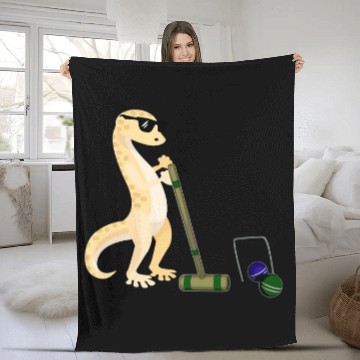 Discover Funny Gecko Wearing Sunglasses Playing Croquet Lizard Zip Fleece Blankets