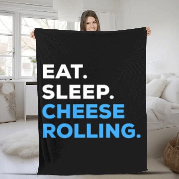 Discover Eat Sleep Cheese Rolling Fleece Blankets