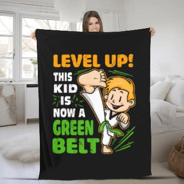 Discover Level Up This Kid Is Now Green Belt Funny Karate Kata Boys Fleece Blankets