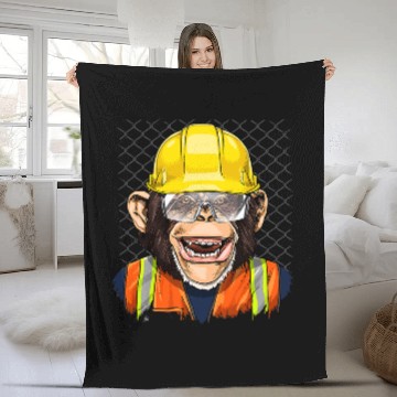 Discover Chimpanzee Construction Worker Great Ape Chimp Primate 210 Zip Fleece Blankets