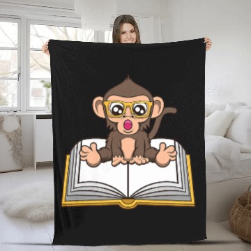 Discover Funny Monkey Book Reading Ape Literature Fleece Blankets