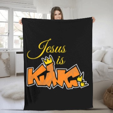 Discover Christian Jesus is King Graffiti Script Christian Bible Quote Christ Fleece Blankets