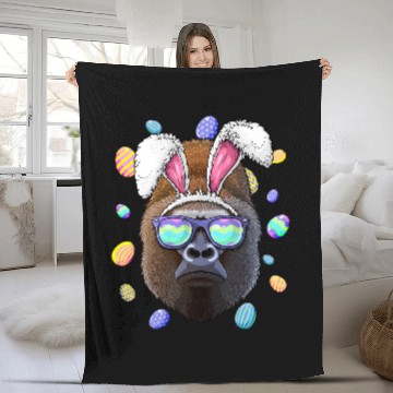 Discover Gorilla Easter Bunny Ears Funny Easter Eggs Hunting Fleece Blankets