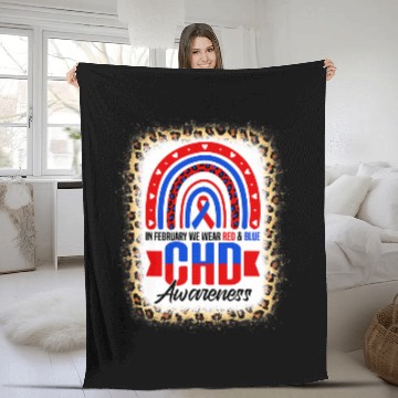 Discover In February We Wear Red Blue CHD Awareness Leopard Rainbow Baseball Tees Fleece Blankets