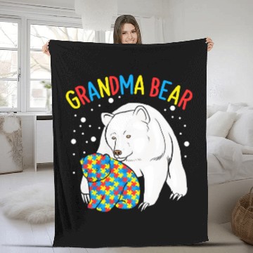 Discover Autism Bear Grandma Bear 593 Polar panda Neurodiverse Fleece Blankets