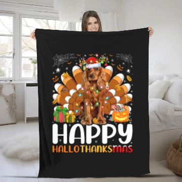 Discover Dog Cocker Spaniel Halloween Christmas Happy Hallothanksmas Zip Fleece Blankets