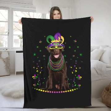 Discover Funny Chocolate Lab Lover Cute Mardi Gras carnivals Jester Fleece Blankets