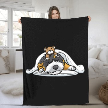 Discover Bernedoodle Dog With Stuffed Animal Sleeping Napping Fleece Blankets