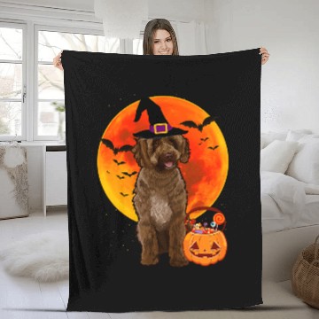 Discover Dog Halloween Spanish Water Dog Jack O Lantern Pumpkin151 Fleece Blankets