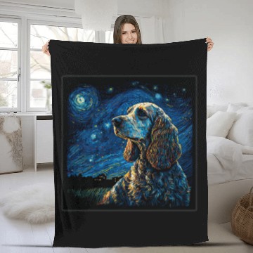 Discover Dog Cocker Spaniel Surrealism Starry Night English Cocker Spaniel dog Fleece Blankets