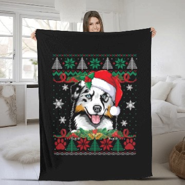 Discover Australian Shepherd Christmas Santa Ugly Sweater Aussie Love Fleece Blankets