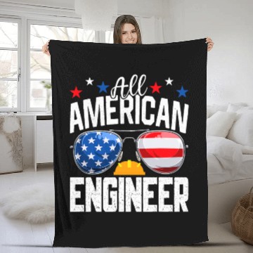 Discover Funny All American Engineer 4th of July American Flag Baseball Tees Fleece Blankets