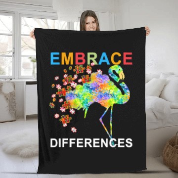 Discover Autism Flamingo Embrace Differences Awareness wild puzzle Neurodiverse Fleece Blankets