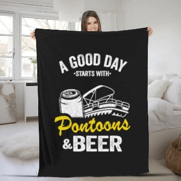 Discover A Good Day Starts With Pontoons Beer Pontoon Captain 2 Fleece Blankets