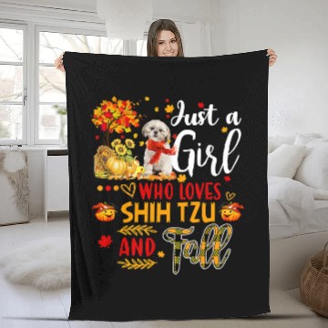 Discover Autumn Tree Shih Tzu Thanksgiving Pumpkin Dog Fall Leaf 1 Fleece Blankets