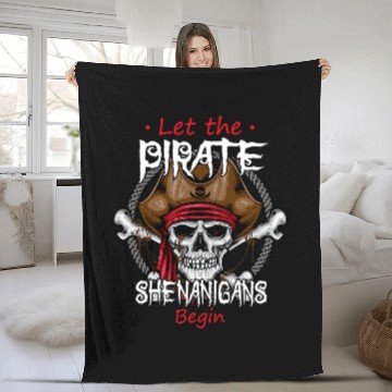 Discover Let The Pirate Shenanigans Begin Crossbones Freebooter 3 Fleece Blankets