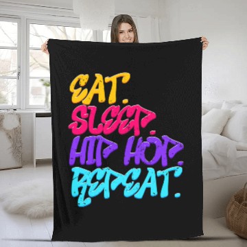 Discover Eat Sleep Hip Hop Repeat Graffiti Retro Music Fleece Blankets