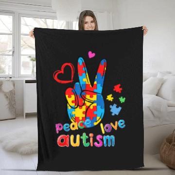 Discover Autism Day Puzzle Ribbon Peace Love Neurodiverse Baseball Tees Fleece Blankets