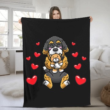 Discover Bernedoodle Dog With Stuffed Animal 3 Baseball Tees Fleece Blankets