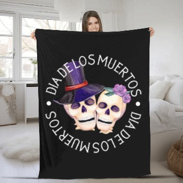 Discover Dia De Los Muertos Skull Couple art Zip Fleece Blankets