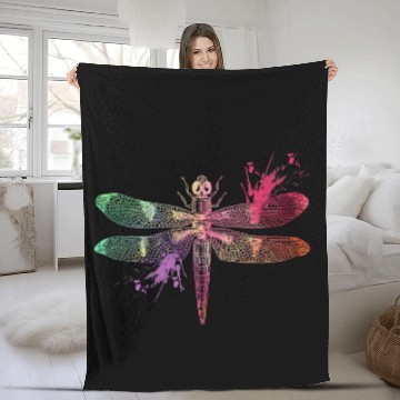 Discover Dragonfly Watercolor Splash Art Animal Lover Fleece Blankets