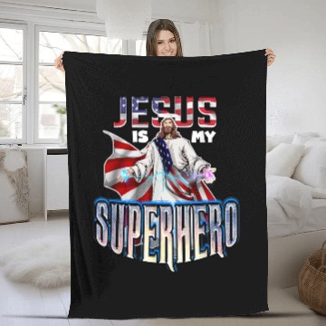 Discover Christian Jesus Is My Superhero Christ Fleece Blankets