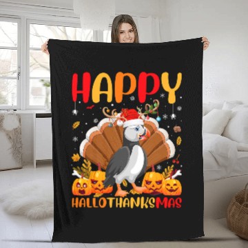 Discover Funny Puffin Bird Lover Happy Puffin HelloThanksMas Zip Fleece Blankets