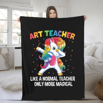 Discover Art Teacher Dabbings Unicorns Funny Back To School Gift Fleece Blankets