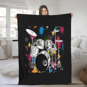 Discover Drums Drummer Silver Drum Set Artistic Design Gift Fleece Blankets Drums Fleece Blankets