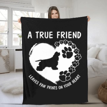 Discover Funny Cocker Spaniel A True Friend Leaves Paw Prints Fleece Blankets