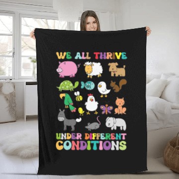 Discover We All Thrive Under Different Conditions Autism Teacher Baseball Tees Fleece Blankets