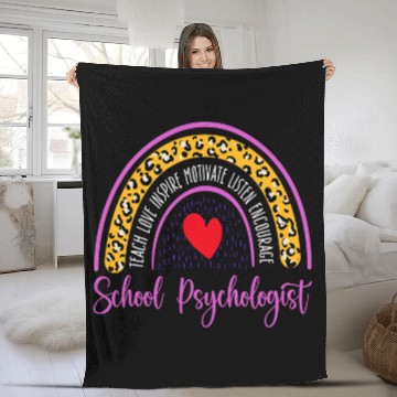 Discover Back To School Psychologist Leopard Rainbow Teacher Novelty Fleece Blankets