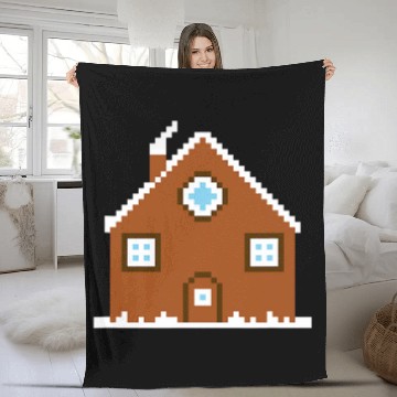 Discover 8 Bit Christmas Gingerbread House Retro Pixel Art Fleece Blankets