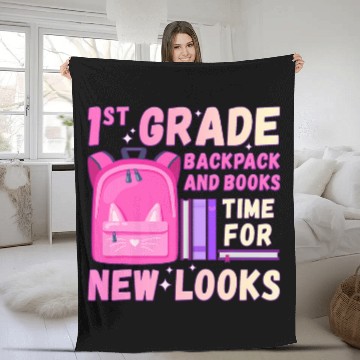 Discover Back To School 1st Grade Girl Pink School Backpack cat Fleece Blankets