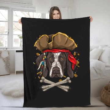 Discover Dog German Shorthaired Pointer Dog Pirate Jolly Roger Crossbones Fleece Blankets