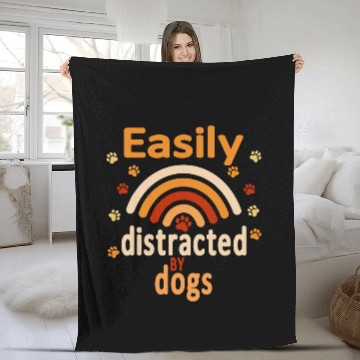 Discover Funny Retro Easily Distracted By Dogs Rainbow Paw Prints Fleece Blankets