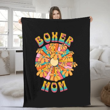 Discover Boxer Mom Retro 60s Flower Dog Love Fleece Blankets