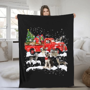 Discover Dog Husky Driving xmass Truck Christmas Tree Lights Baseball Tees Fleece Blankets