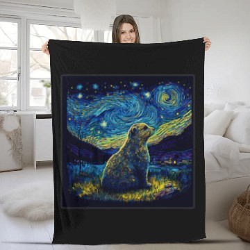 Discover Surrealism Starry Night Groundhog 69 Fleece Blankets