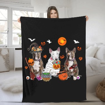 Discover Three Bull Terrier Dogs Witch Scary Mummy Halloween Zombie Fleece Blankets