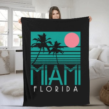Discover Surf Life Miami Florida vintages Retro Palm Trees Beach Summer Surf Fleece Blankets