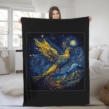 Discover Surrealism Starry Night Phoenix Bird 69 Fleece Blankets